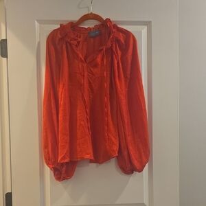 Elegant Scarlet Blouse with Ruffle Detail